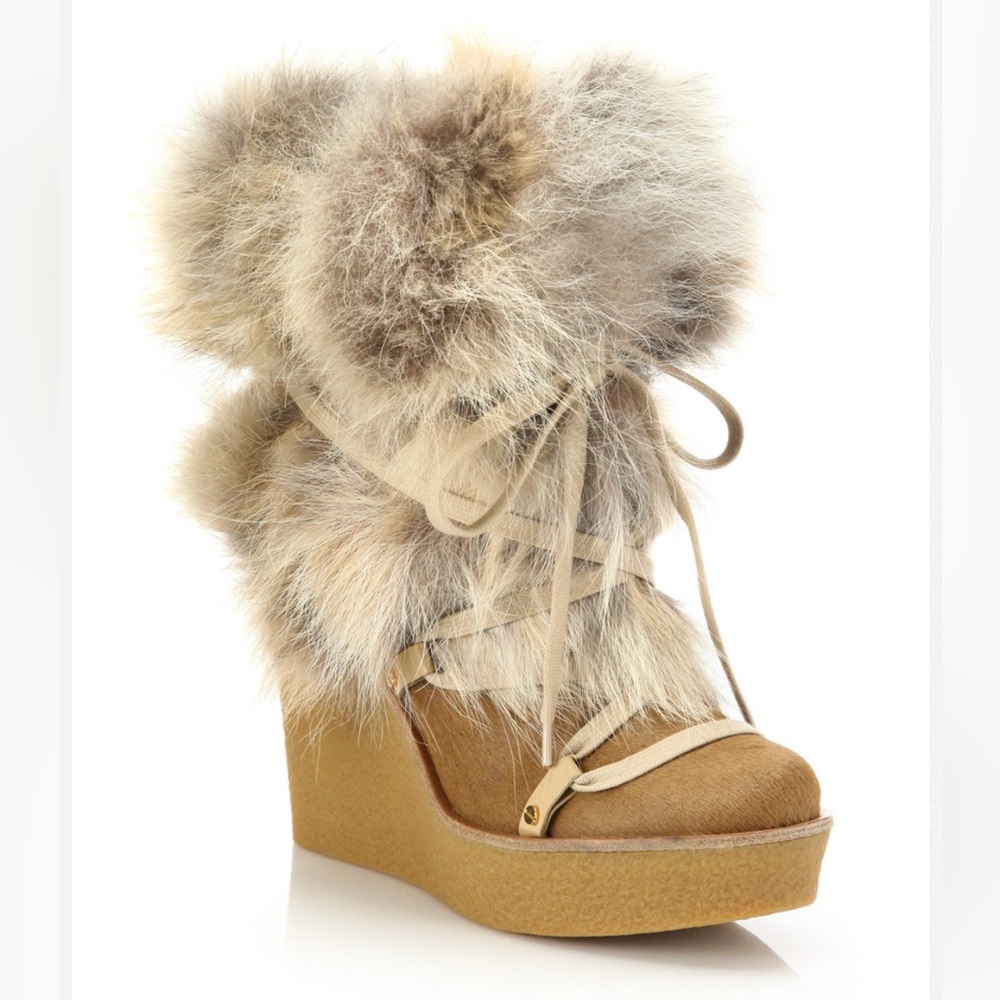 Chloe Tan and Cream Ankle Boots with Fur